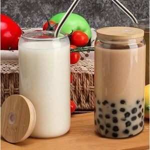 1 pc can shaped transparent cup with lid and straw